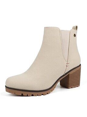 Womens Chelsea Boots Block Heel Slip On Ankle Booties Suede Casual Dress Shoes